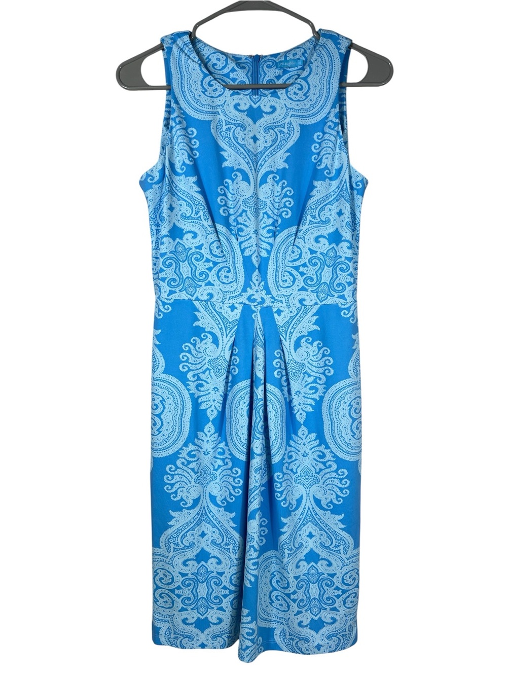 J. MCLAUGHLIN blue damask paisley CATALINA CLOTH sleeveless sheath dress midi XS